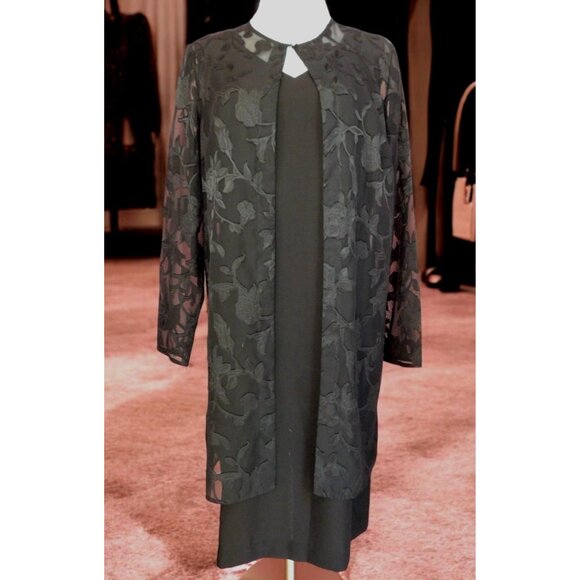 Vintage Periwinkle Black Sheath Dress Set Embroidered Jacket Size 8 - Picture 1 of 11
